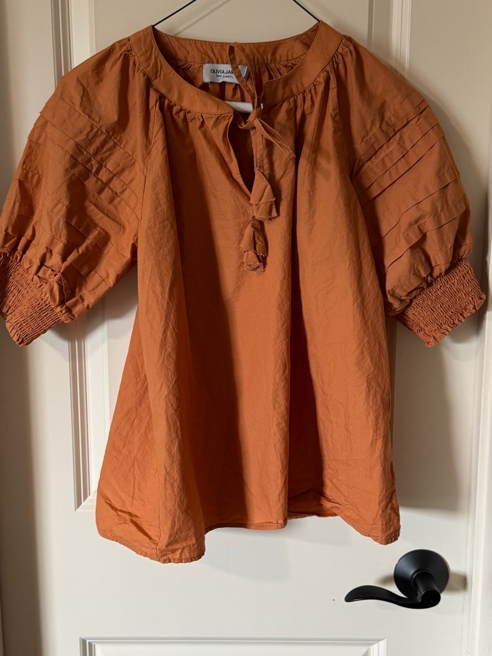 Olivia James, the label, orange puff sleeve cotton top